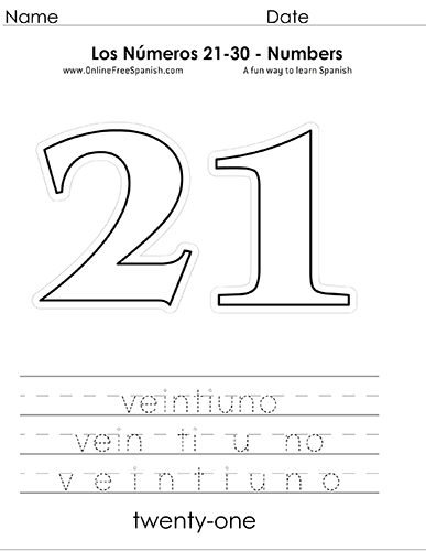  Los Números - Numbers 21 to 30 in Spanish