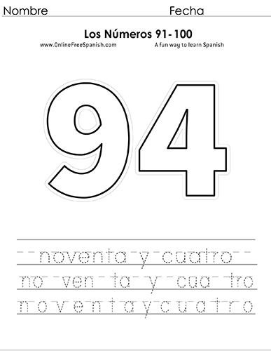 Onlinefreespanish.com - Los Números - Numbers 91 To 100 In Spanish 