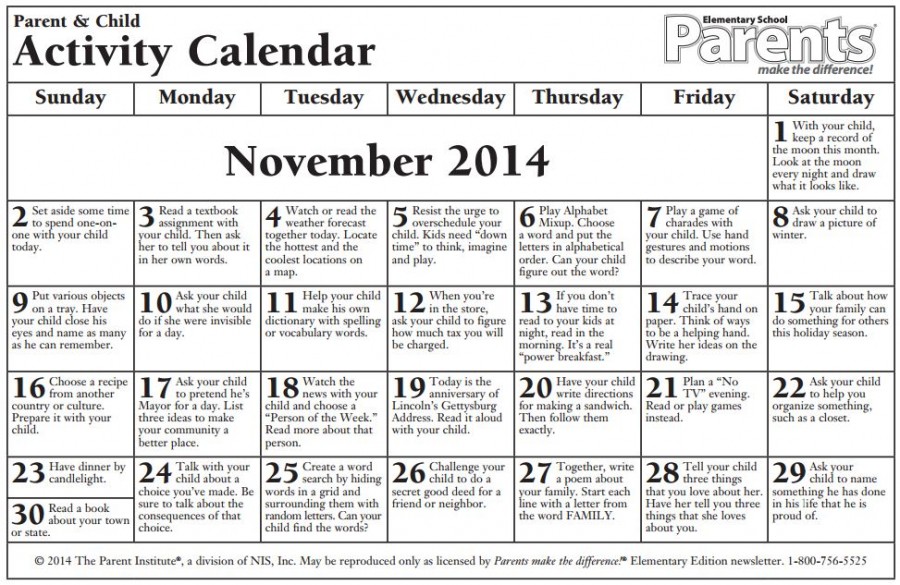 Calendario de Consejos para Padres – Parent pointers – NOVIEMBRE ...