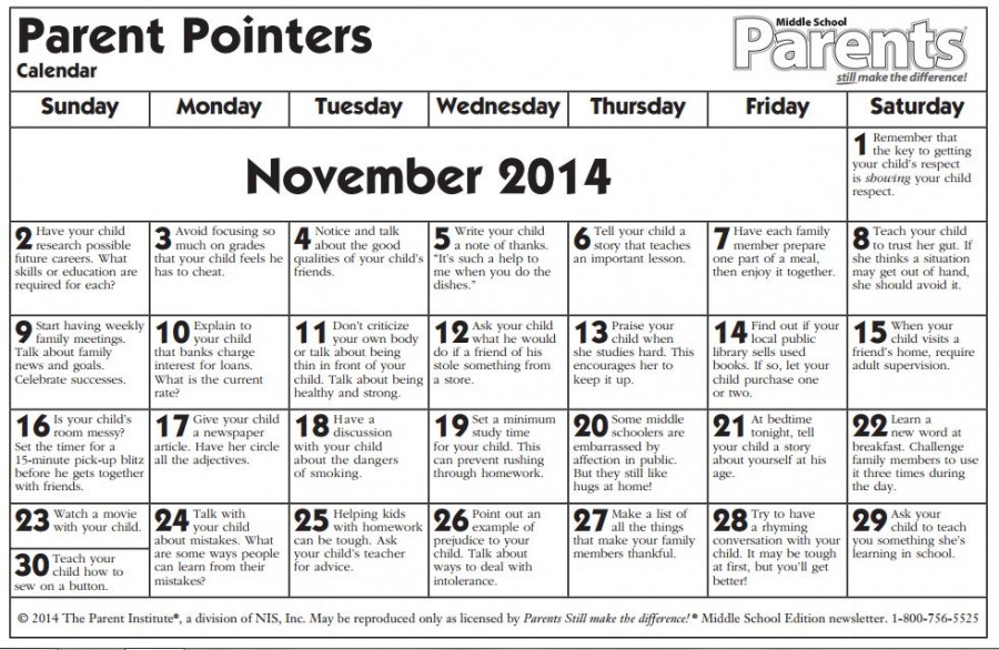 Calendario de Consejos para Padres – Parent pointers – NOVIEMBRE ...