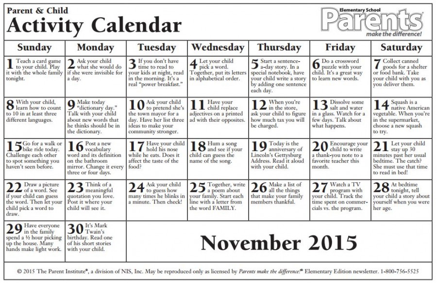 Calendario de Consejos para Padres – Parent pointers – Noviembre ...